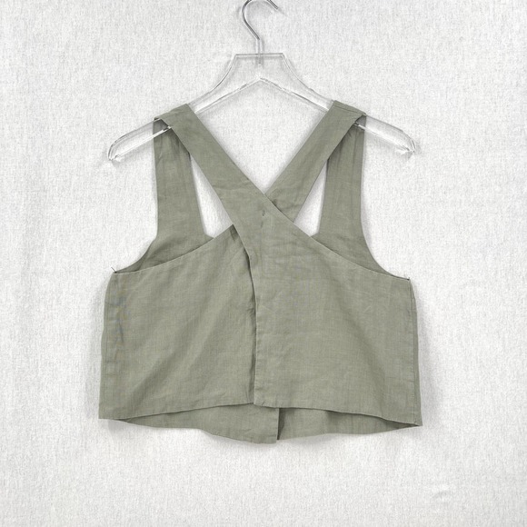 MARY LAWLESS LEE X SPLENDID Linen Top Sage Medium Apron Button Front Cross back - Picture 5 of 16